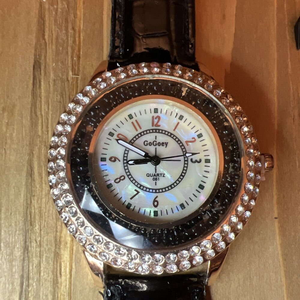 Go Goey Ladies Watch Working Rose Gold Tone And Black With Rhinestones
